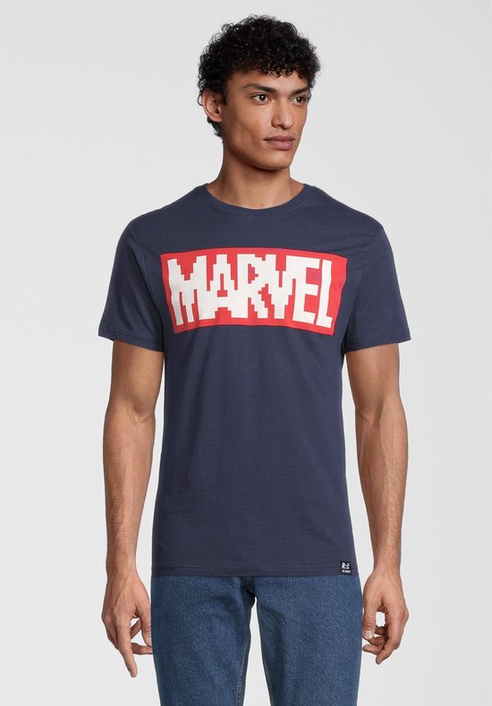Recovered Marvel Pixel Logo Navy T-Shirt