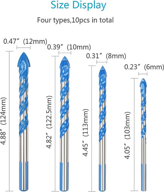 tegelboorset - 6,8, 10,12 mm | voor het boren van tegels, glas, marmer