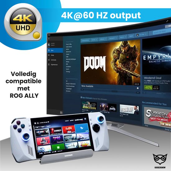 Steam Deck en compatibel met ROG Ally met 4K@60HZ output op monitor