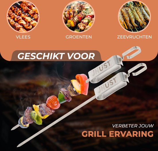JHust BBQ Spiezen Set 6 Stuks met Schuifmechanisme Hoogwaardig