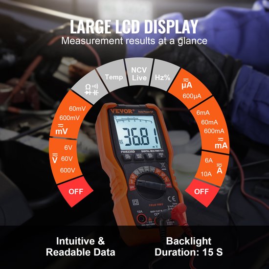 VEVOR Multimètre numérique avec écran LCD (comptes) : 6000 Voltmètre Testeur  de
