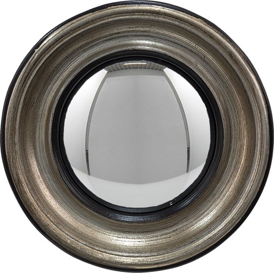 HAES DECO - Bolle ronde Spiegel - Kleur Zilverkleurig - Formaat Ø 23x4 cm - Materiaal Kunststof / Glas - Wandspiegel, Spiegel rond, Convex Glas