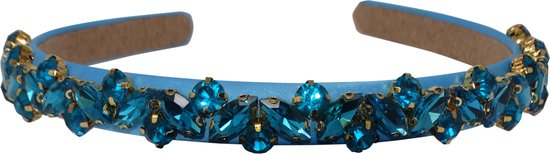 Jessidress® Feestelijke Luxe Haarband Dames Haar diadeem vol Strass met Haarbloemen - Blauw