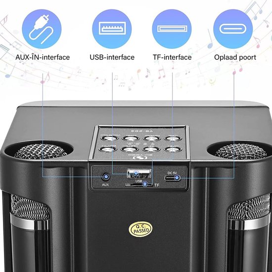 Karaoke Set met 2 draadloze microfoons - Draagbare Karaoke Speaker - Bluetooth - Karaoke Microfoon Set - Support USB TF AUX - Voor Thuis Of Feesten