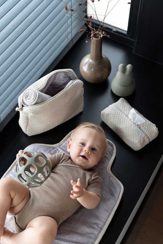 Baby's Only Gebreid verschoonmatje Sky - Verschoningsmatje voor onderweg - Warm Linen - Inclusief opbergzakje van Baby's Only — afbeelding 5