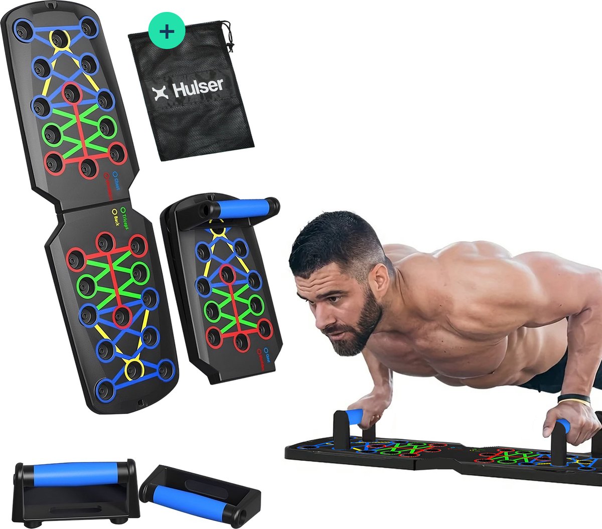 Hulser Push up bord - 14 in 1 - Grips - Bars - Steun - Paralettes board - Fitness plank - Opdrukken trainingsbord - Thuis sporten - Home workout