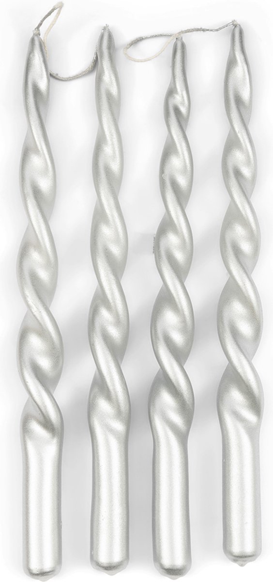 Riviera Maison Gedraaide kaarsen, Dinerkaars, lange kaarsen - Twisted Dinner Candles 4 stuks - zilver