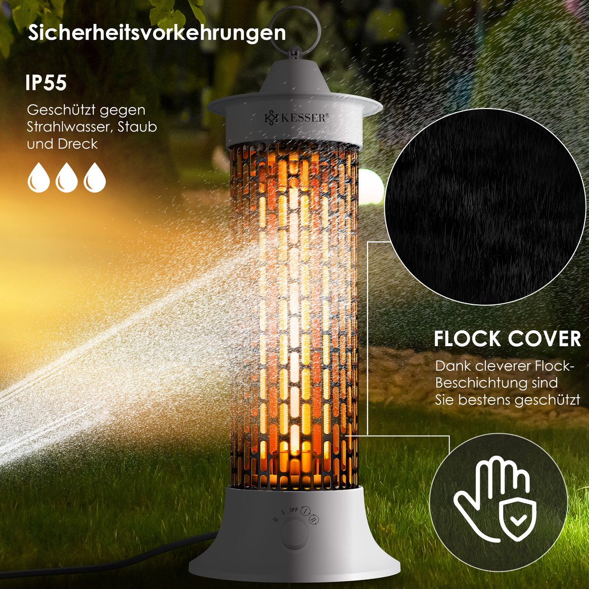 KESSER® Elektrische Kachel 1200W Terrasverwarmer Energiezuinig Infrarood Verwarming Staand Heater IP55 Verwarmer - Wit – foto 8