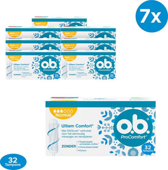 o.b. ProComfort Normal tampons voor de gemiddelde tot zware menstruatiedagen, 7 x 32 stuks