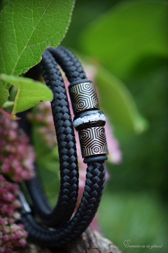 Urn-Crematie-as heren armband- Sieraad wordt voor u op maat gemaakt!- 6mm Sail Rope heren armband met crematie-as verwerkt in bedel- Design rvs kralen-Herinneringsarmband-Assieraad-Crematie-as verwerkt in glas en hars