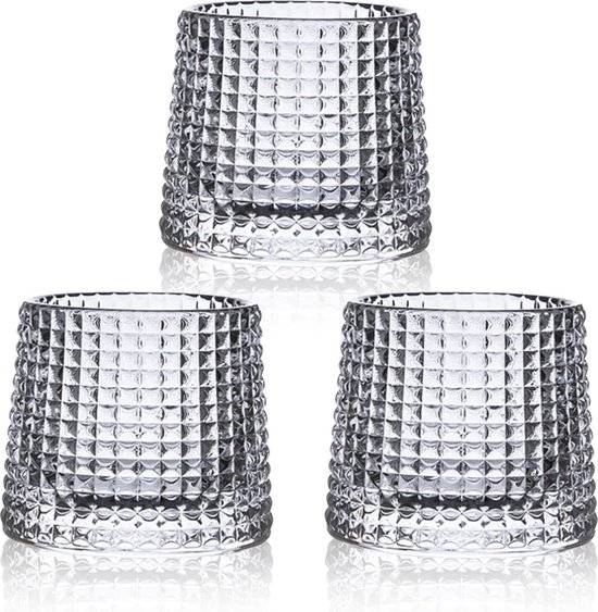 Lot De 3 Verres à Whisky Cristal 5oz - Tumbler Fond Plat Premium - Bourbon, Scotch & Cocktails