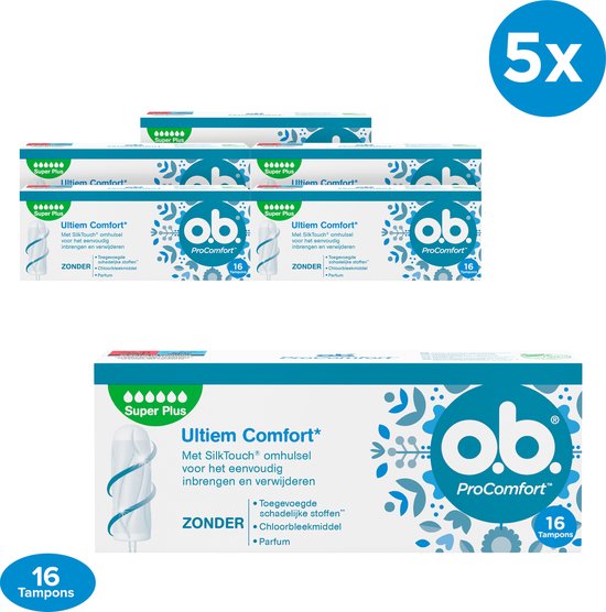 o.b. ProComfort Super Plus - tampons - zeer zware menstruatiedagen - 5x16 stuks