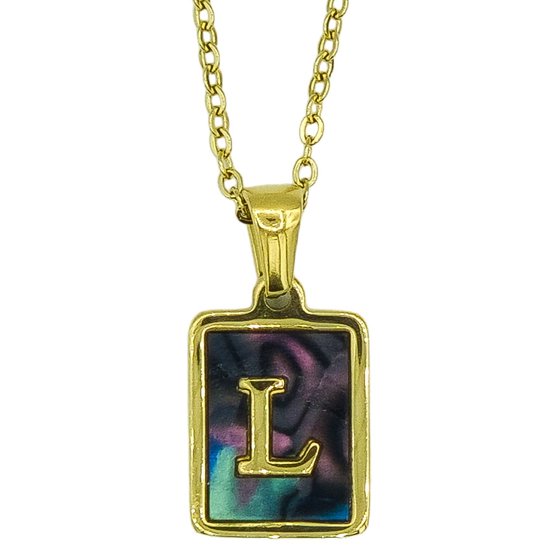 Letter Ketting - Initial L in Abalone schelp - Premium Staal in goud