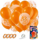 Fissaly 40 stuks Oranje Helium Ballonnen met Lint – Verjaardag Versiering Decoratie – Koningsdag - EK Voetbal - Papieren Confetti – Latex