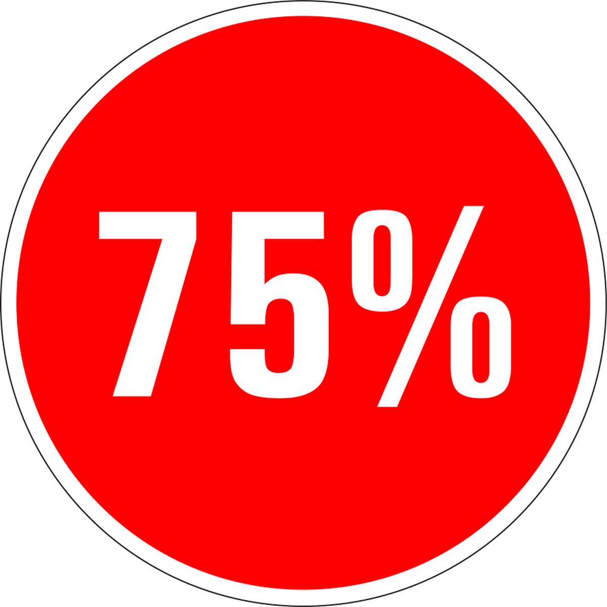 Korting sticker 75% op vel 20 mm - 36 per vel