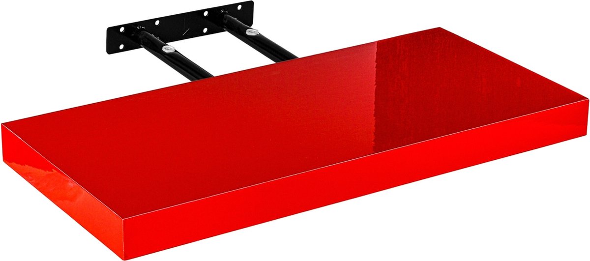 Muurplank - Wandplank zwevend - Wandplank - Draagvermogen 10 kg - MDF - Staal - Hoogglans rood - 30 x 23,5 x 3,8 cm