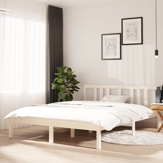 The Living Store Cadre de lit en bois massif blanc 140x190 cm - Cadre de lit  -... | bol.com