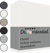 Droomtextiel Zachte Flanel Velvet Velours Hoeslaken Crème Lits-Jumeaux 180x200 cm - Hoogwaardige Kwaliteit - Super Zacht
