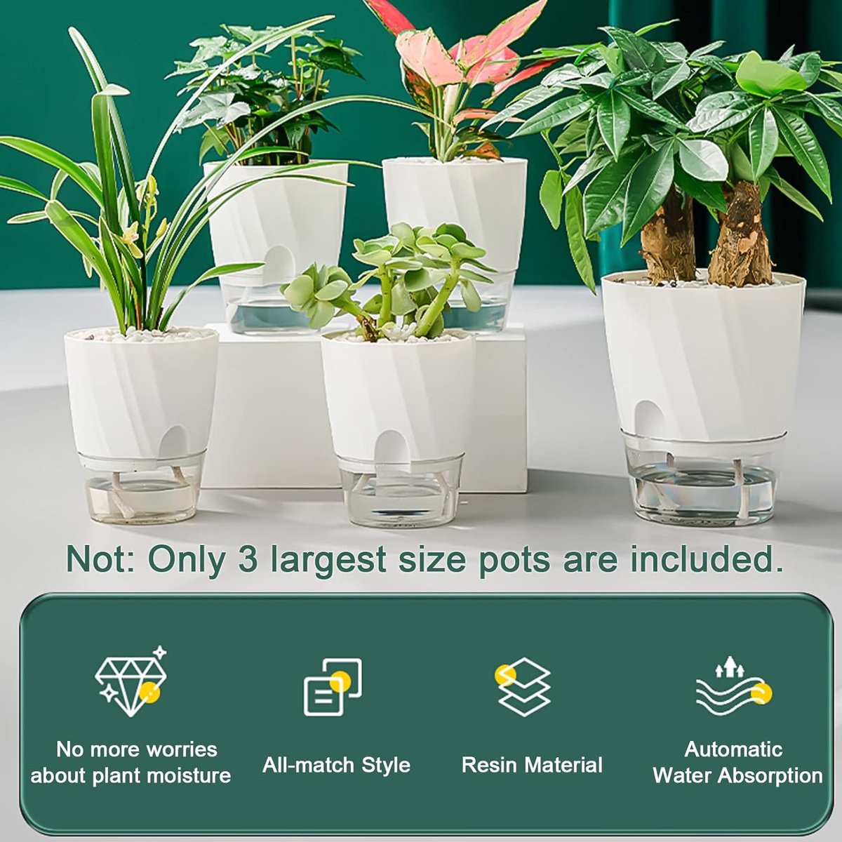 Pots à arrosage automatique de 16,5 cm, 3 jardinières en plastique avec  trous de drainage en maille pour plantes de jardin d'intérieur et  d'extérieur