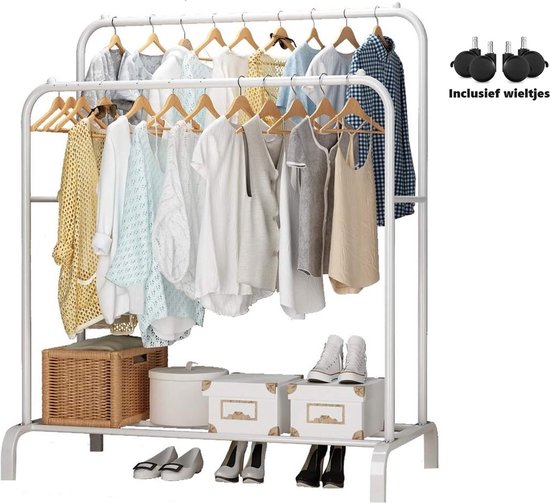 MeubelsvanJoep Kledingrek Zwart Dressboy Inclusief Wieltjes Dubbel Met Schoenenrek Garderoberek 2 Kledingstangen Staand 110 X 33 150 Cm 688980734