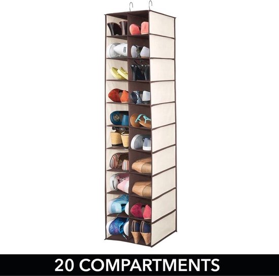 armoire suspendue avec 20 compartiments - grande armoire suspendue pour vêtements, chaussures et accessoires - armoire pliante pratique pour un rangement peu encombrant - crème/marron