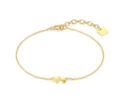 Twice As Nice Armband in 18kt verguld zilver, 2 hartjes 16cm+3cm