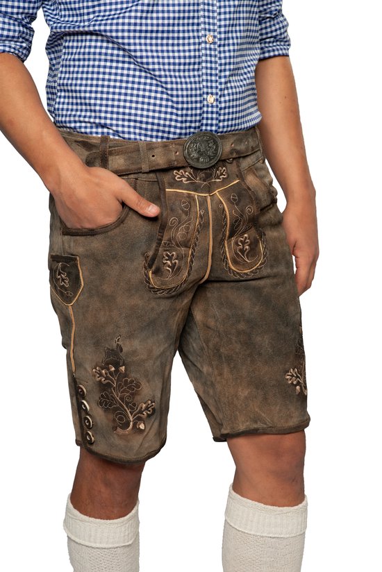 Kwaliteit Korte Lederhose met Riem Brixen 100% Echt Runderleer Oktoberfestkleding Heren - 100% Runderleer - Maat XL/54 - 2-delig Lederhose/Riem