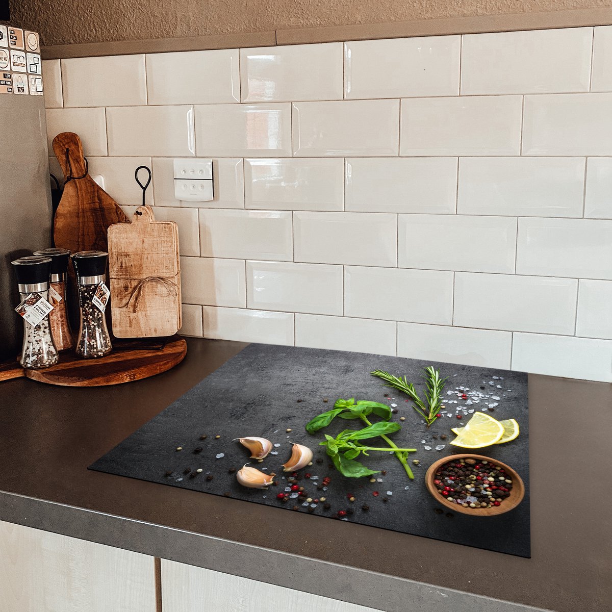 KitchenYeah© Inductie Beschermer 60x52 cm Keuken Decoratie Kookplaat Beschermer voor Inductiekookplaat Afdekplaat Anti Slip Mat - Cocktail - Mojito - Groen - Munt