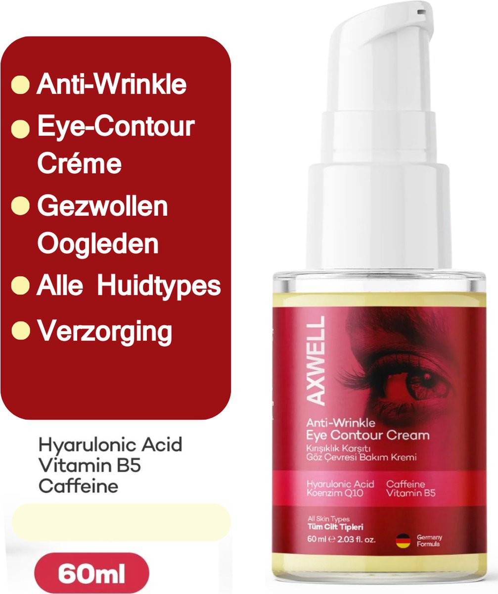 Axwell Oogcrème - Tegen wallen en donkere kringen - Huidverzorging rond de ogen 60ml - Q10 - Anti rimple mask - Gezwollen - Vitamine B5 - Oogcreme