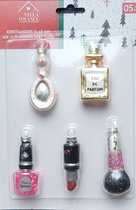 5 kersthangers nagellak parfum lippenstift spiegeltje - hangers voor kerstboom van glas