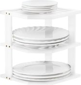 Organisateur de vaisselle en bambou 25 x 25 x 25 cm, insert d'armoire d'angle 3 niveaux pour étagère de cuisine, égouttoir à vaisselle, égouttoir à vaisselle, support à assiettes, blanc