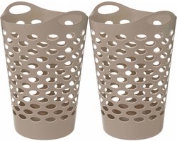 5Five Flexibele wasmand/opbergmand - 2x - rond - beige - 60 liter - D41 x H66 cm