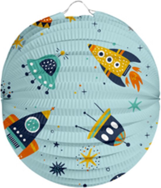 Folat Lampion Space - 2x - 22 cm - licht blauw - papier - Sint maarten/kinderfeestje lampionnen — afbeelding 3