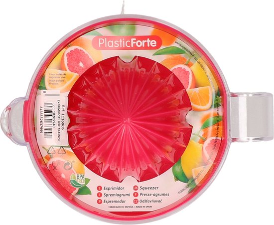 Plasticforte Sinaasappelpers/citruspers - Handmatig - kunststof - 16 x 13 cm - transparant/rood van Merkloos — afbeelding 2