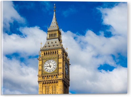 Acrylglas - Top van de Big Ben onder Schapenwolken in Londen - 40x30 cm Foto op Acrylglas (Met Ophangsysteem)