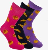 3 paar middellange dames sokken met print - Roze - Maat 39/42
