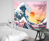 Japans tapijt De grote golf van Kanagawa zonsondergang muur hangende slaapkamer woonkamer slaapzaal esthetische wanddecoratie (60 x 80 inch)