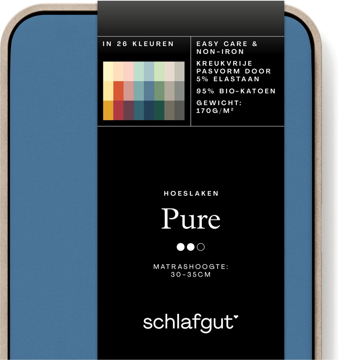 Schlafgut Pure Bio Katoen Jersey Hoeslaken S - 90x190 - 100x220 615 Blue Mid