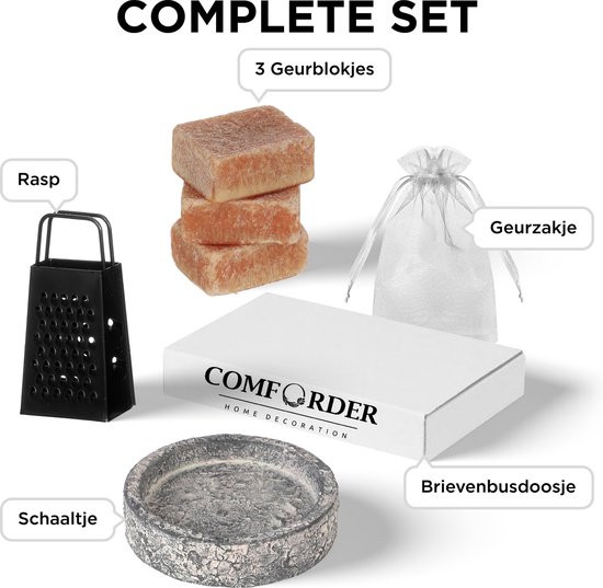 Comforder 3 Amberblokjes Amber - Geurblokjes Set met Schaaltje, Rasp en Geurzakje - Giftset - comforder