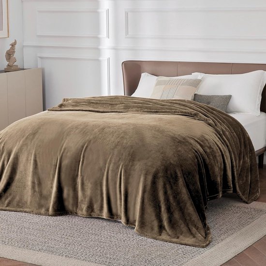 fleece deken voor bed en bank beige 240x220cm, deken voor 2 persoons super  zachte... | bol