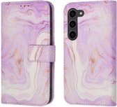 iMoshion Hoesje Geschikt voor Samsung Galaxy S23 Hoesje Met Pasjeshouder - iMoshion Design Bookcase smartphone - Paars / Purple Marble