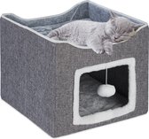 Relaxdays kattenmand opvouwbaar - kattenhuis binnen - zachte poezenmand voor 2 katten