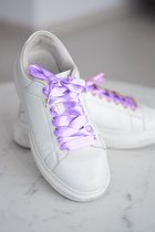Schoenveters plat satijn luxe - lila paars breed - 120cm met gouden stiften veters voor wandelschoenen, werkschoenen en meer
