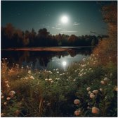 Poster (Mat) - Landschap - Maan - Bloemen - Bomen - Planten - Water - 80x80 cm Foto op Posterpapier met een Matte look