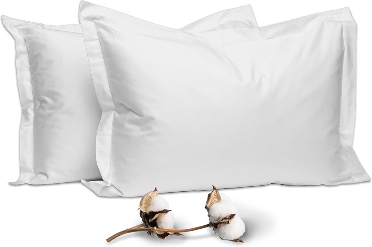 Pizuna Linens witte Oxford katoenen kussensloop 50 x 75 cm, 2 stuks, 400 draden lang nietje katoen satijn geweven kussensloop 50 x 75 cm (100% katoenen kussensloop met envelopsluiting)