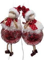 Viv! Décoration de Noël - Fille avec chapeau rouge sur boule avec Siècle des Lumières LED - lot de 2 - rouge - 26cm