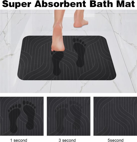 Badmat van Diatomeeënsteen - Sneldrogende Antislip Stenen Badmat - Absorberende