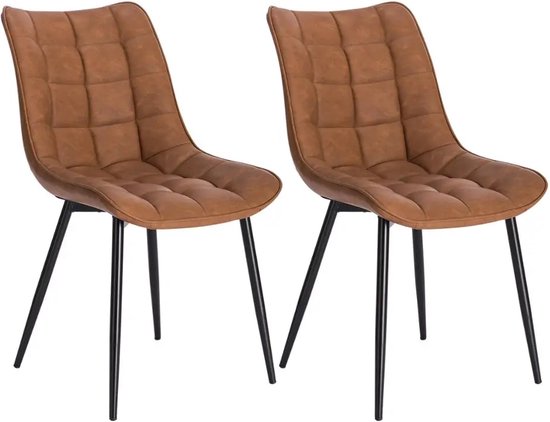BukkitBow - Chaise de cuisine de Luxe - Chaises en cuir - Set de 2 pièces (46,5 cm de haut) - Marron clair