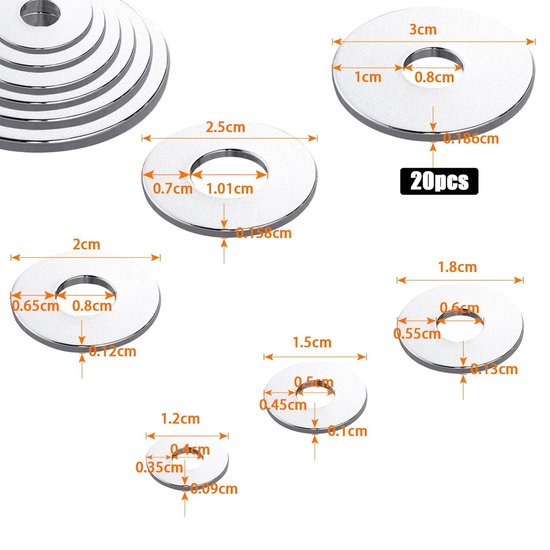 Kruiskopschroeven met ring, roestvrij staal, assortimentset (M1.6-M10