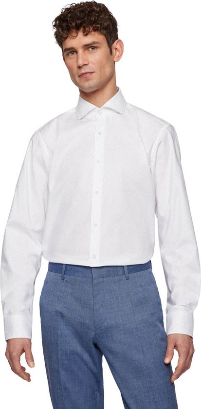 BOSS Joe regular fit overhemd - structuur - wit - Strijkvriendelijk - Boordmaat: 42